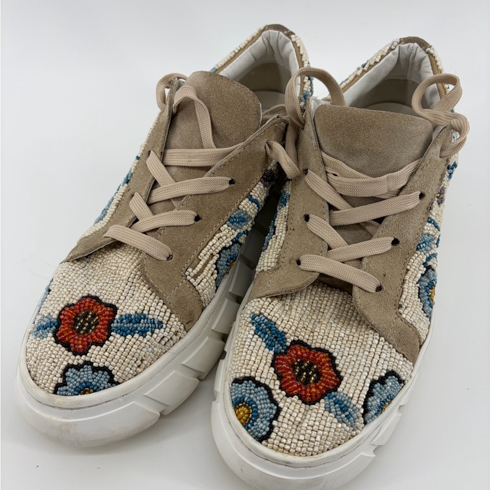 Free People Floral Beaded Women's Platform Sneakers Size 7.5